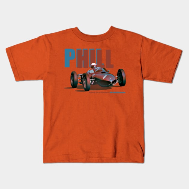 Phil Hill - America's only U.S.-Born Champion Kids T-Shirt by Chicanery